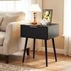 image:imageVINGLI Night Stand with Charging Station amp Led Light 19 W Fluted Nightstand Round Edge Wood Nightstand Mid Century Modern End Table Bed Side Table for Bedroom Living Room Gray OakBlack