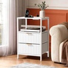 image:imageVINGLI Night Stand with Charging Station amp Led Light 19 W Fluted Nightstand Round Edge Wood Nightstand Mid Century Modern End Table Bed Side Table for Bedroom Living Room Gray OakWhite