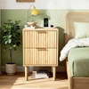 image:imageVINGLI Night Stand with Charging Station amp Led Light 19 W Fluted Nightstand Round Edge Wood Nightstand Mid Century Modern End Table Bed Side Table for Bedroom Living Room Gray OakOak