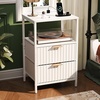 image:imageVINGLI Night Stand with Charging Station amp Led Light 19 W Fluted Nightstand Round Edge Wood Nightstand Mid Century Modern End Table Bed Side Table for Bedroom Living Room Gray OakWhite