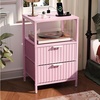image:imageVINGLI Night Stand with Charging Station amp Led Light 19 W Fluted Nightstand Round Edge Wood Nightstand Mid Century Modern End Table Bed Side Table for Bedroom Living Room Gray OakPink