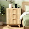 image:imageVINGLI Night Stand with Charging Station amp Led Light 19 W Fluted Nightstand Round Edge Wood Nightstand Mid Century Modern End Table Bed Side Table for Bedroom Living Room Gray OakOak