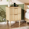 image:imageVINGLI Night Stand with Charging Station amp Led Light 19 W Fluted Nightstand Round Edge Wood Nightstand Mid Century Modern End Table Bed Side Table for Bedroom Living Room Gray OakOak