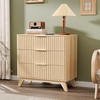 image:imageVINGLI Night Stand with Charging Station amp Led Light 19 W Fluted Nightstand Round Edge Wood Nightstand Mid Century Modern End Table Bed Side Table for Bedroom Living Room Gray OakOak