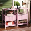 image:imageVINGLI Night Stand with Charging Station amp Led Light 19 W Fluted Nightstand Round Edge Wood Nightstand Mid Century Modern End Table Bed Side Table for Bedroom Living Room Gray OakPink