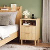 image:imageVINGLI Night Stand with Charging Station amp Led Light 19 W Fluted Nightstand Round Edge Wood Nightstand Mid Century Modern End Table Bed Side Table for Bedroom Living Room Gray OakOak