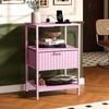 image:imageVINGLI Night Stand with Charging Station amp Led Light 19 W Fluted Nightstand Round Edge Wood Nightstand Mid Century Modern End Table Bed Side Table for Bedroom Living Room Gray OakPink