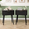 image:imageVINGLI Night Stand with Charging Station amp Led Light 19 W Fluted Nightstand Round Edge Wood Nightstand Mid Century Modern End Table Bed Side Table for Bedroom Living Room Gray OakBlack