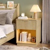 image:imageVINGLI Night Stand with Charging Station amp Led Light 19 W Fluted Nightstand Round Edge Wood Nightstand Mid Century Modern End Table Bed Side Table for Bedroom Living Room Gray OakOak