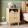 image:imageVINGLI Night Stand with Charging Station amp Led Light 19 W Fluted Nightstand Round Edge Wood Nightstand Mid Century Modern End Table Bed Side Table for Bedroom Living Room Gray OakOak
