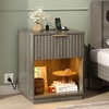 image:imageVINGLI Night Stand with Charging Station amp Led Light 19 W Fluted Nightstand Round Edge Wood Nightstand Mid Century Modern End Table Bed Side Table for Bedroom Living Room Gray OakGrey