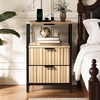 image:imageVINGLI Night Stand with Charging Station amp Led Light 19 W Fluted Nightstand Round Edge Wood Nightstand Mid Century Modern End Table Bed Side Table for Bedroom Living Room Gray OakOak