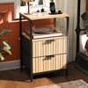 image:imageVINGLI Night Stand with Charging Station amp Led Light 19 W Fluted Nightstand Round Edge Wood Nightstand Mid Century Modern End Table Bed Side Table for Bedroom Living Room Gray OakOak