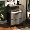 image:imageVINGLI Night Stand with Charging Station amp Led Light 19 W Fluted Nightstand Round Edge Wood Nightstand Mid Century Modern End Table Bed Side Table for Bedroom Living Room Gray OakGrey