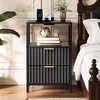 image:imageVINGLI Night Stand with Charging Station amp Led Light 19 W Fluted Nightstand Round Edge Wood Nightstand Mid Century Modern End Table Bed Side Table for Bedroom Living Room Gray OakBlack