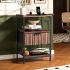 image:imageVINGLI Night Stand with Charging Station amp Led Light 19 W Fluted Nightstand Round Edge Wood Nightstand Mid Century Modern End Table Bed Side Table for Bedroom Living Room Gray OakWalnut