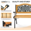 image:imageVINGLI Outdoor Bench Weather Resistant Cast Iron FrameTeak Wood Seat wPVC Backrest 3Person 470lbs Capacity Garden Bench for Park Porch Entryway Patio Arch