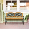 image:imageVINGLI Outdoor Bench Weather Resistant Cast Iron FrameTeak Wood Seat wPVC Backrest 3Person 470lbs Capacity Garden Bench for Park Porch Entryway Patio Arch