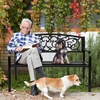 image:imageVINGLI Outdoor Bench with PVC Welcome Back Pattern RustResistant Metal Black Garden Bench Porch Steel Bench for Patio Porch Park Lawn Decor