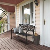 image:imageVINGLI Outdoor Bench with PVC Welcome Back Pattern RustResistant Metal Black Garden Bench Porch Steel Bench for Patio Porch Park Lawn Decor