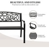 image:imageVINGLI Outdoor Bench with PVC Welcome Back Pattern RustResistant Metal Black Garden Bench Porch Steel Bench for Patio Porch Park Lawn Decor