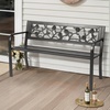 image:imageVINGLI Outdoor Metal Bench wPVC Back  All Weather Resistant Black Garden Patio Bench for Entryway Front Porch Entryway Decor Deck Black TulipBlack