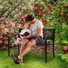 image:imageVINGLI Outdoor Metal Bench wPVC Back  All Weather Resistant Black Garden Patio Bench for Entryway Front Porch Entryway Decor Deck Black TulipBlack