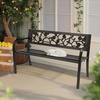 image:imageVINGLI Outdoor Metal Bench wPVC Back  All Weather Resistant Black Garden Patio Bench for Entryway Front Porch Entryway Decor Deck Black TulipBlack