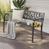 image:imageVINGLI Outdoor Metal Bench wPVC Back  All Weather Resistant Black Garden Patio Bench for Entryway Front Porch Entryway Decor Deck Black TulipBlack