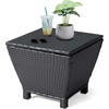 image:imageVINGLI Outdoor Side Table with Storage 27Gallon Patio Deck Box Outdoor Wicker Side Table for Poolside Balcony Storage Table Brown SquareBlack