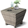 image:imageVINGLI Outdoor Side Table with Storage 27Gallon Patio Deck Box Outdoor Wicker Side Table for Poolside Balcony Storage Table Brown SquareGrey