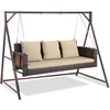 image:imageVINGLI Outdoor Wicker Porch Swing With Stand  Heavy Duty 800 LBS Rattan Hanging Set With Cushions 4FT for Yard Garden Lawn BlackBrown