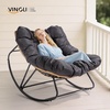 image:imageVINGLI Papasan Rocking Chair Outdoor Patio Rocking Chair with Cushion Comfortable Lounge Chair Weatherproof for Garden Yard OutdoorIndoor BeigeGrey