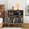image:imageVINGLI Record Player Stand with Open Vinyl Storage MidCentury Album Storage Table with LED Light up to 300 Albums Vinyl Record Player Shelf with Power Outlet for Living Room Grey Oak