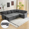 image:imageVINGLI Sectional Sleeper Sofa with Pull Out Couch Bed 111 Inch UShaped Convertible Sofa Bed 7 Seat Modular Sectional Couches for Living Room with Storage Chaise USB Charging Side PocketsBlack