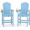 image:imageVINGLI Tall Adirondack Chairs Set of 2 AllWeather Plastic Adirondack Chair with Cup Holders HeavyDuty HDPE Outdoor Bar Stools for Patio Balcony Pool Backyard Black 2 PCSBlue