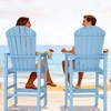 image:imageVINGLI Tall Adirondack Chairs Set of 2 AllWeather Plastic Adirondack Chair with Cup Holders HeavyDuty HDPE Outdoor Bar Stools for Patio Balcony Pool Backyard Black 2 PCSBlue