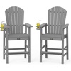 image:imageVINGLI Tall Adirondack Chairs Set of 2 AllWeather Plastic Adirondack Chair with Cup Holders HeavyDuty HDPE Outdoor Bar Stools for Patio Balcony Pool Backyard Black 2 PCSGrey