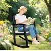 image:imageVINGLI Wooden Rocking Chair with CushionOutdoor Indoor Rocking Chair Supports Up to 450 lbsChair with Comfortable Backrest for Patio Porch Balcony 1 TeakBlack