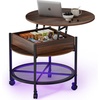 image:imageVINGLI 27 Round Lift Top Coffee Table with Wheels Small Coffee Table with Hidden Compartment amp Storage Shelf amp RGB Lights 2Tier Center Table for Living Room Office Balcony White amp BrownWalnut
