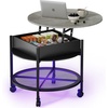 image:imageVINGLI 27 Round Lift Top Coffee Table with Wheels Small Coffee Table with Hidden Compartment amp Storage Shelf amp RGB Lights 2Tier Center Table for Living Room Office Balcony White amp BrownBlack  Grey