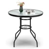 image:imageVINGLI 40 Outdoor Dining Table with Umbrella Hole All Weather Round Patio Table Waterwave Tempered Glass Top and Metal Frame for Garden Porch Balcony YardRound