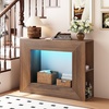 image:imageVINGLI 43 Fluted Console Table with Storage and Lights Small Wood Entryway Table with Shelves Narrow Sofa Table Behind Couch for Living Room Entrance Foyer Hallway BlackBrown