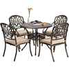 image:imageVINGLI 9 Pieces Outdoor Dining Set Cast Aluminium AllWeather Patio Dining Set for 8 with Umbrella Hole Outdoor Dining Table and Chairs with Cushion for Yard Garden Porch and Poolside Bronze5Piece Round Table