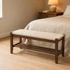 image:imageVINGLI Boho Storage Bench Rattan Entryway Bench with Natural Woven Seat amp Wood Frame Dining Wicker Bench Indoor Bedroom Bench for End of Bed Dining Room Living Room and Hallway Walnut 398 InchWith Storage