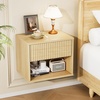 image:imageVINGLI Floating Nightstand Set of 2 Fluted Nightstands with 1 Drawer Oak Night Stand for Bedroom Wood Bed Side Table Fluted Nightstand End Table for Bedroom and Living RoomOak