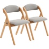 image:imageVINGLI Folding Dining Chairs Set of 2 Wooden Folding Chair with Rattan Backrest Leather Cushion Beech Wood Frame Armless for Living Room KitchenSmall Space GreyGrey