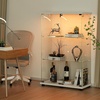image:imageVINGLI Glass Display Cabinet with 3 Shelves Double Doors and Lock Floor Standing Curio Cabinets with LED Light Upgraded Tempered Glass Bookshelf for Living Room Living Room Bedroom Office BlackWhite