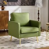 image:imageVINGLI Modern PU Leather Accent Chair Single Sofa Chair with Pocket Coil Seat Metal Backrest amp Solid Wood Frame Upholstered Armchair for Living Room Bedroom or OfficeGreen