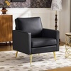 image:imageVINGLI Modern PU Leather Accent Chair Single Sofa Chair with Pocket Coil Seat Metal Backrest amp Solid Wood Frame Upholstered Armchair for Living Room Bedroom or OfficeBlack